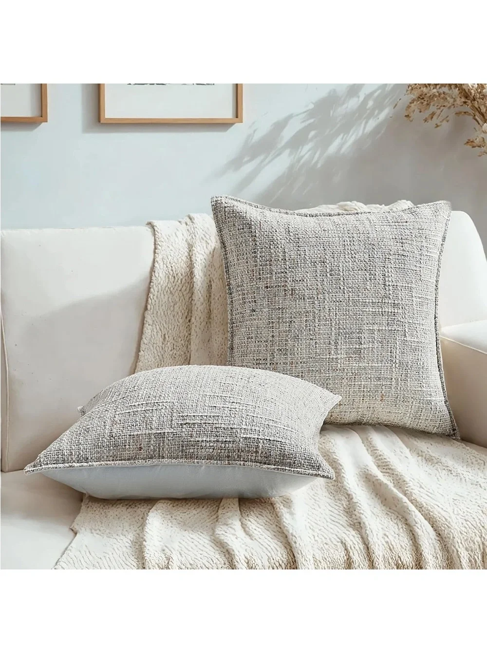 Pack of 2 Chenille Tweed Throw Pillow Covers 18x18 Inch, gray new